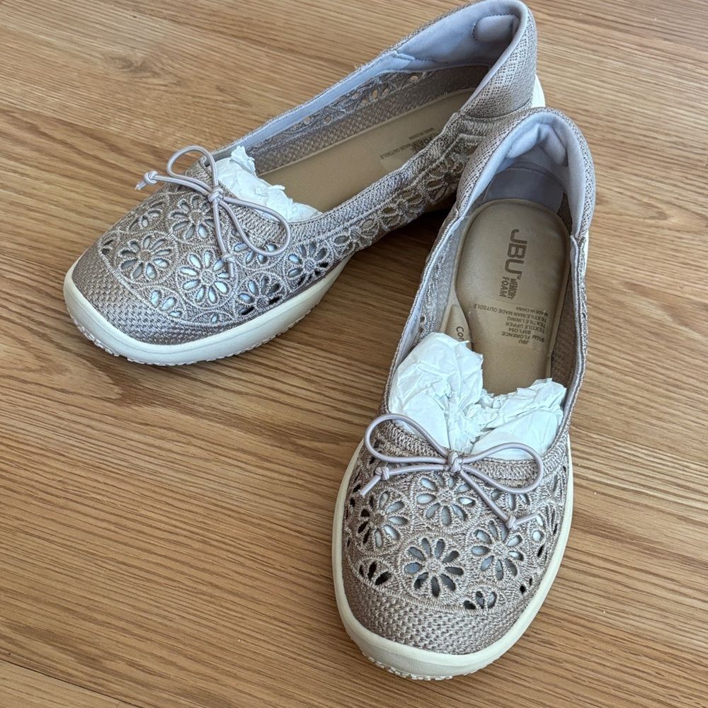 JBU Women's Taupe Florence Lace Slip-On Shoes